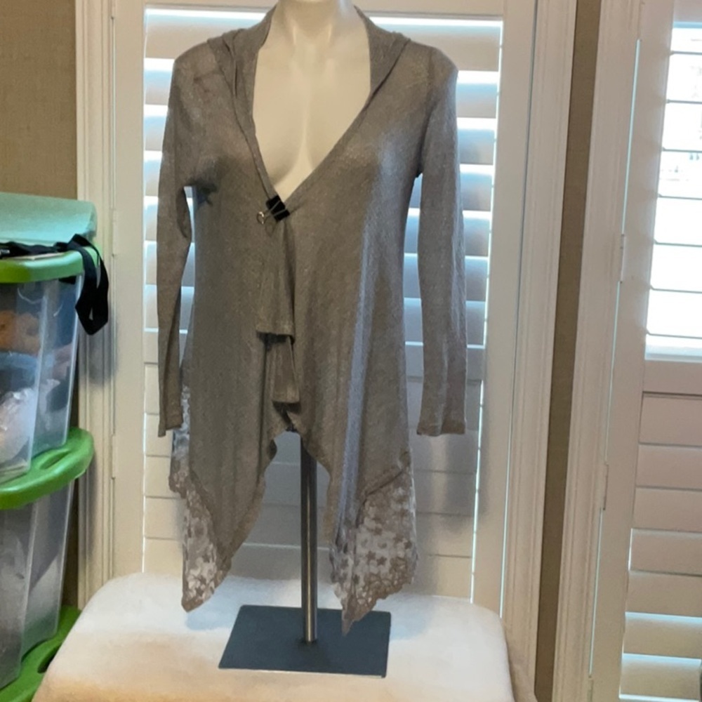 Gray Longline Cardigan Sweater with Open Front